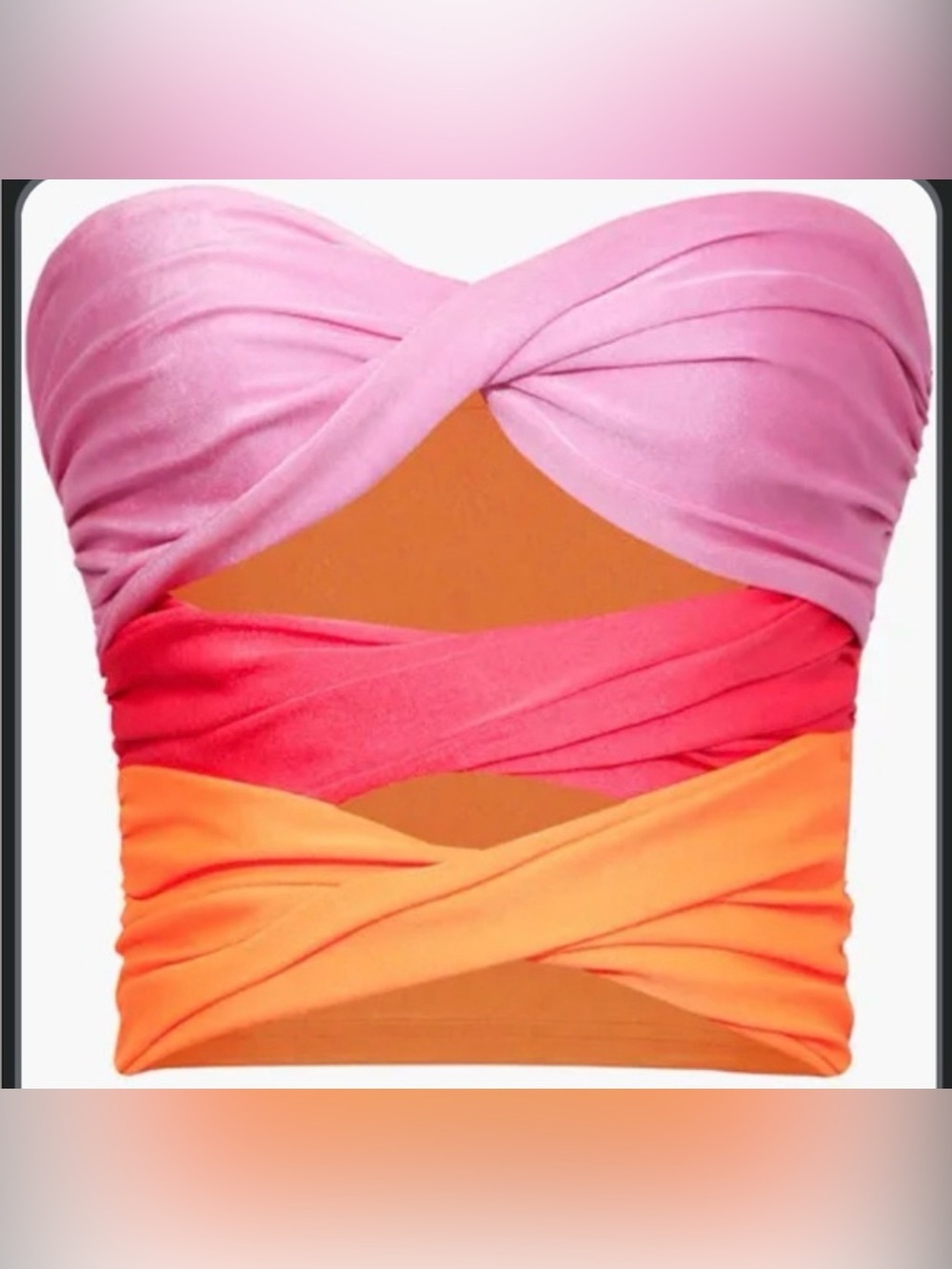 Micas Colorblock Twist Front Strapless Tube Top Pink Orange Coral Size M